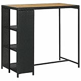 RONGQI Bartisch mit Regal, Bistrotisch, Stehtisch, Empfangstheke, Bistro Stehtisch, Beistelltisch, Bar Table, Konsolentisch, Schwarz 120x60x110 cm Poly Rattan