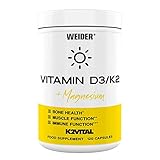 WEIDER Vitamin D3/K2 Kapseln hochdosiert plus Magnesium, mit hochwertigem K2Vital MK-7 Vitamin K2, für Knochengesundheit, gesunde Zähne und ein starkes Immunsystem, 120 Kapseln