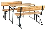 Stagecaptain BBDL-119 Hirschgarten Bierzeltgarnitur mit Lehne für Balkon - Kurze Version mit 119 cm Länge - 1x Tisch, 2X Bank - Holz - klappbar - Natur