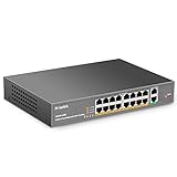 MokerLink 18 Port PoE Switch, 16 PoE+ 10/100Mbps, 2 Gigabit Uplink, 250W Hochleistung, Unterstützung von IEEE802.3af/at und Nicht verwaltetem Plug-and-Play für die Rackmontage