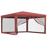 Gecheer Partyzelt Faltpavillon mit 4 Mesh-Seitenwände, Davon eine mit Reißverschluss für Festival, Party, Marktstand,Gartenpavillon Profi-Festzelt Gartenzelt 396 x 398 x 266 cm (L x B x H) Rot