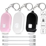 QINER Taschenalarm für Frauen, 3 Stücke 130db Personal Alarm Selbstverteidigung Schlüsselanhänger Alarm mit Taschenlampe, Panikalarm Persönliche Sicherheit Frauen, Kinder, Senioren