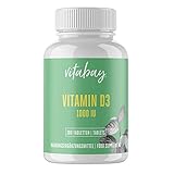 Vitabay Vitamin D3 1.000 I.E. • 300 vegane Tabletten • Cholecalciferol • Hochdosiert • Familienpackung (Vorteilspack) • Hergestellt aus Flechten • Made in Germany