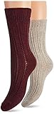 Tommy Hilfiger Women's Tencel Boot 2 Pack CLSSC Sock, beige/Burgundy, 35/38