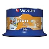 Verbatim DVD-R 16x Matt Silver 4.7GB, 50er Pack Spindel, DVD Rohlinge bedruckbar, 16-fache Brenngeschwindigkeit & Hardcoat Scratch Guard, DVD-R Rohlinge printable, DVD leer