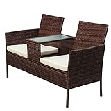 SVITA Poly Rattan Gartenbank Chicago Rattanbank Bank Tisch Sitzbank Balkon Gartenmöbel Parkbank grau, schwarz oder braun (Braun)