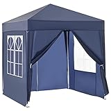 Outsunny Pavillon 2x2m Faltpavillon 4 Seitenwände mit Fenster Tür mit Reißverschluss Festzelt Gartenzelt Pop-Up-Pavillon inkl. Heringe Abspannseile Tragetasche Metall Oxford Blau