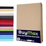 Buymax Spannbettlaken Topper 120x200 cm Spannbetttuch 100% Baumwolle Jersey für Matratzentopper bis 9 cm Matratzenhöhe Bettlaken für Boxspringbett Topper, Beige Sand