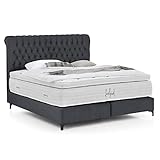 Boxspringbett Chester 180x200 Velours-Stoff, mit Topper, Hotelbett, ohne Bettkasten, 7 Zonen Taschenfederkern-Matratze, Lieferung und Aufbau KOSTENLOS (Schwarz)