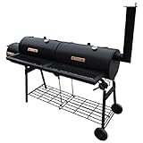 Holzkohlegrill Smoker Grill Holzkohle-Grillwagen 3 Kammern mit Rädern Griff Standgrill Barbecue Barbeque Grill für BBQ Garten Camping Balkon, Schwarz