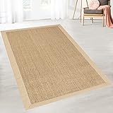 casa pura® Sisal Teppich aus Naturfasern mit Bordüre aus Baumwolle | pflegeleicht | Größe wählbar (Natur, 70 x 130 cm)