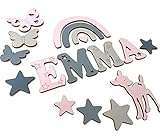 7cm Holzbuchstaben, Türbuchstaben für Kinderzimmer, Taufgeschenk, Geburtsgeschenk, Traumwelten-Zimmermann Deko, personalisierbar, inkl. 2 Sterne und Klebepads