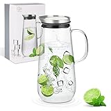 Tea Create Wasserkrug 1250mL | Glaskaraffe mit Deckel aus Edelstahl | Wasserkaraffe aus hochwertigem Borosilikatglas | Karaffe Glas für kalte & heiße Getränke Wasser Eistee Saft