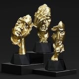 Skulpturen deko modern - Skulpturen in Gold - Denker Skulptur - Schweigen ist Gold Skulptur - Nichts sehen Nichts hören Nichts Sagen Figuren - Skulpturen Set (3er)