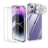 GUMO-LONG [5-in-1] iPhone 14 Pro (6,1“) Hülle mit Schutzfolie, mit 1 Handyhülle [Anti-Gelb Stoßfest Case 360 Grad Schutzhülle] + 2 Stück 9H Schutzfolie + 2 Satz Kameraschutz - Transparent