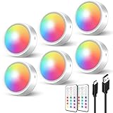 Dimmbar RGB LED Spot Akku - 1000mAh USB Aufladbar Farbwechsel Vitrinenbeleuchtung, LED Spot Batterie mit Fernbedienung und Timer Rund Unterbauleuchte Küche Ohne Kabel Magnetisch Touch Schrankleuchten