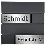 AlbersDesign - Personalisierter Design Briefkasten individuell mit Name/Anthrazit (RAL7016) - mit individuellen Edelstahl-Schildern