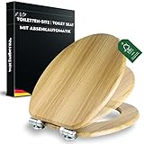 Wc Sitz mit Absenkautomatik Holz (MDF) - bombenfester Halt des Toilettendeckel Holz durch Spezialscharniere - Klodeckel Holzkern + PVC-Beschichtung für sehr bequemes und hygienisches sitzen