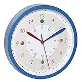 TFA Dostmann Analoge Kinderwanduhr Tick & Tack, 60.3058.06.90, für Mädchen und Jungs, farbenfroh, zum Uhrzeit Lernen, mit Markierungen, bunt, Kunststoff, Glas, blau, L 308 x B 44 x H 308 mm