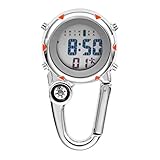 VOSAREA Karabiner Uhr Digital Sportuhren Angeln Wandern Klettern Mini Taschenuhr mit Kompass Camping Outdoor Activities Ärzte Krankenschwestern Orange