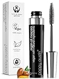 Vegan Mascara für Empfindliche Augen - 8x Sanfter, Hypoallergen, Cruelty Free, Organisch - Beste Natürliche Wimperntusche für Kurze Wimpern, Verlängerung, Volumen und Länge mit Bio Arganöl - Schwarze