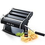 TRUE KITCHEN® Nudelmaschine manuell Bella Pasta schwarz [PASTA MASCHINE] Pasta maker für Lasagne, Ravioli, Spaghetti und Tagliatelle I Komplett aus Edelstahl mit Metallgriff