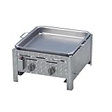 Profi Gasgrill 2-flammig | Gastrogrill | Gasbräter | Gastrobräter | Grillpfanne hoher Rand | Piezo-Zünder | 2 Gasbrenner Gasregler stufenlos regelbar | Edelstahl | inkl. Gasschlauch & Druckminderer