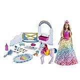 Barbie GTG01 - Dreamtopia Prinzessin mit Einhorn Spielset mit Barbie-Puppe, Haustier-Einhorn und Farbwechsel-Töpfchen , ab 3 Jahren