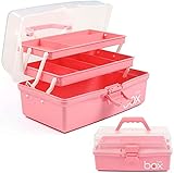 30,5 cm große Mehrzweck-Aufbewahrungsbox, Organizer, faltbarer Werkzeugkasten, Kunst- und Bastelkoffer, Nähbedarf, Organizer, Medizinbox, Familien-Erste-Hilfe-Kasten mit 2 Ablagen (Rosa)