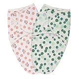 Vicloon Pucktuch 0-3 Monate, 2er Pack Pucksack Baby aus 100% Bio-Baumwolle, Sicherheit, Universal Verstellbare, Wickeltuch für Säuglinge ​Babys Neugeborene-Grün + Rosa