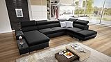 Wohnlandschaft Ecksofa Picanto mit Schlaffunktion Bettkasten Groß XXL Big Sofa Gewebe Kunstleder Grau Schwarz Blau Lila U-Form 26 (Links, Sawana 14 + Ekj 5)