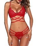 Avidlove Women's V-Neck Lingerie Set Sexy 2 Pieces Women Lingerie Lace Lingerie Set Erotic Bra and Panties Red L