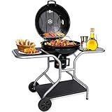 Gifort Holzkohlegrill, Outdoor BBQ Smoker Standgrill inkl. 2 Ablagefach, Ascheschale & Einstellbare Belüftung, Kugel- Grillwagen für Gartenparty Camping Barbecue