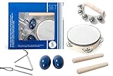 Kinder-Percussion-Set, Kinder Instrumente, 8-teilg aus Holz bestehend aus Tambourin, Triangel, Egg-Shaker u.a. - für die musikalische Früherziehung/Orff-Instrumente