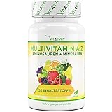 Multivitamin A-Z - 120 Tabletten (4 Monate) - 32 aktive Inhaltsstoffe - Kombination aus Mineralien + Aminosäuren + Spurenelementen + Pflanzenextrakten - Laborgeprüft - Vegan - Hochdosiert