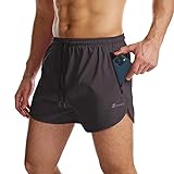 Suwangi Herren Sport Shorts Laufshorts Kurze Hose Schnell mit Innenslip Trocknend Sporthose mit Tasch Grau XL