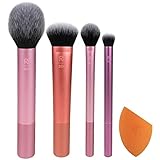 Real Techniques Everyday Essentials Make-up-Pinsel, Komplettset für das Gesicht (Gesichtsschwamm, Gesichts-, Rouge-, Setting- und Deluxe-Lidfaltenpinsel)