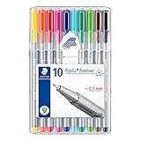 STAEDTLER Fineliner triplus, superfeine, metallgefasste Spitze, Linienbreite ca. 0.3 mm, dreikant, hohe Qualität, Set mit 10 brillanten Farben in der aufstellbaren STAEDTLER-Box, 334 SB10