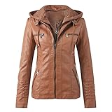 Lederjacke Kunstlederjacke Damen Herbst Winter Motorrad Jacke Bomberjacke Bikerjacke mit Reißverschluss Frauen Übegangsjacke Fashion Kurze Oberteile Coat