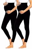 JMITHA Umstandsleggings 2er Leggings Lange Umstandshose Baumwolle Stretch Dünn Blickdichte Schwangerschaft Hosen Leggings Jogginghose Freizeithose für Schwangere (2 Stück/Schwarz, S)