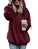 iWoo Plüsch Pullover Damen Hoodie Frauen Winter Plüsch Kapuzenpullover Sweatshirt Warm Hoodie Teddy - Mantel(Weinrote Farbe,L)