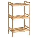 SONGMICS Bambusregal, Küchenregal, Badregal, Bücherregal, Standregal mit 3 Ablagen, 45 x 31,5 x 80 cm, für Bad, Küche, Wohnzimmer, Schlafzimmer, Balkon, naturfarben BCB073N01