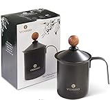 VIENESSO Erstklassiger Milchaufschäumer (Manuell/Hand) aus Edelstahl - Milk Frother/Milchschäumer mit Doppelsieb: erzeugt cremigen Milchschaum für Kaffeespezialitäten, inkl. Barista E-Book (400 ml)