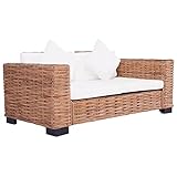 Gecheer 2-Sitzer Gartensofa Natürliches Rattan | Rattansofa Lounge Sofa mit Sitzpolster | Gartenm?Bel Balkon M?Bel