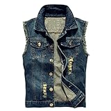 CMYX Herren Denim Ärmellose Jacke Mode Zerrissene Baumwolle Jean Westen Gilet Lässige Vintage Weste Hip Hop Streetwear Kleidung