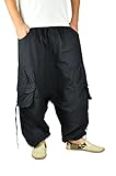 virblatt - Haremshose Herren | 100% Baumwolle | Aladinhose Herren Goa Hose Herren Hose Skater Hose Yogahose Pumphose - Abgefahren M-XL schwarz