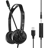 KKshop PC Headset, USB Headset/3.5mm Computer Headset, Stereo Sound Leicht PC Headset mit Mikrofon, Telefon Headset für PC, Laptop, Smartphone, Skype, Webinar, Online-Konferenz, Call-Center