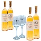 Samos Wein Vin Doux 4x 0,75l plus 2 Samos Weingläser | 15% Vol. | Samos Wein | Griechischer Likörwein | Griechischer Dessertwein