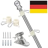 HARRMS Fahnenmast 1.6m mit Deutschlandfahne, Fahnenmast-Kit mit Aluminium Halterung, strapazierfähige Flaggenmast aus Edelstahl für Garten, Außenbereich, Dach, Wände, Hof