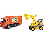 Lena 4614 Worxx Müllauto Mercedes Benz Arocs, Spielauto ca. 53 cm & 4211 EcoActives Bagger, Baustellenfahrzeug ca. 35 cm, robuster Schaufelbagger, natürlicher Holzgeruch durch ökologischen Holzanteil